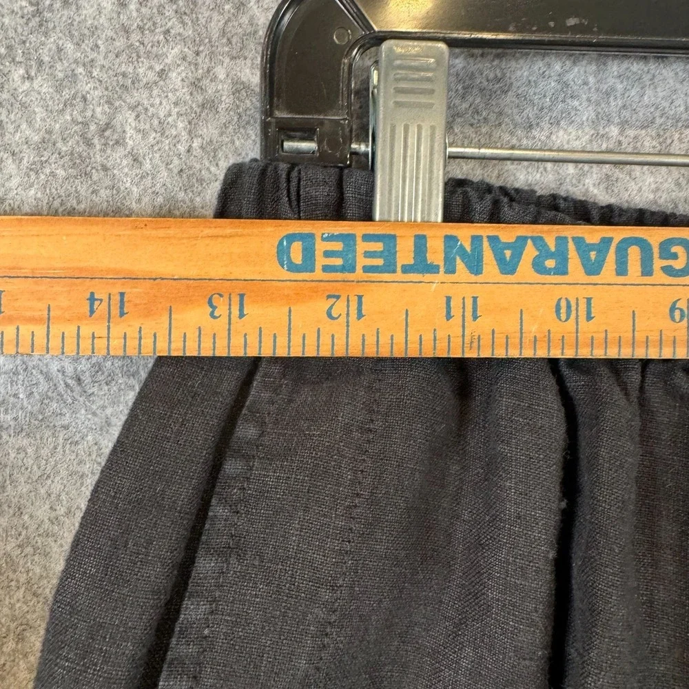 Mosaic Linen Wide Leg Pants Womens Large Black Elastic Waist Lagenlook Boho - Picture 7 of 10